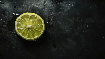 Poster - lemon slice floating in water on a dark background highlighting freshness and simplicity for culinar