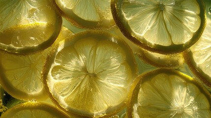 Poster - lemon slices floating in sparkling water creating a vibrant and refreshing background ideal for culi