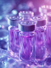 Poster - Close-up of glass vials with purple liquid, highlighting their design and soft reflections.