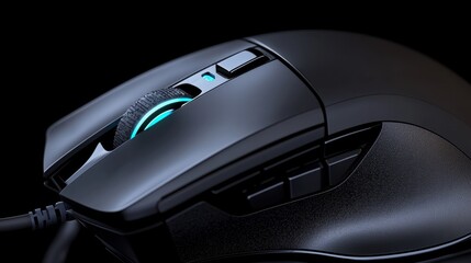 Poster - A close up of a computer mouse with a green light on it