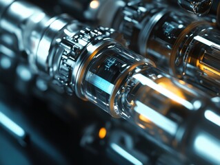 Poster - Close-up of intricately designed glass tubes with glowing elements, showcasing futuristic technology.