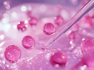 Poster - Close-up of pink gel droplets with a pipette, creating a soothing and vibrant atmosphere.