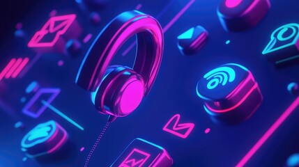 Fototapete - Internet call concept with digital icons in minimalist style, 3D render. Communication theme with clean and vibrant elements. Suitable for tech, networking, or business designs.