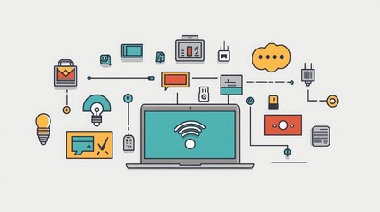 Poster - IoT connectivity tools on a laptop, symbolizing smart technology innovation
