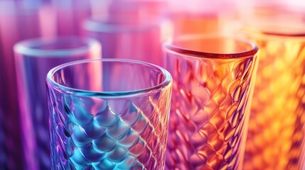 Poster - Iridescent glass with holographic gradient wave texture, abstract design, 3D render