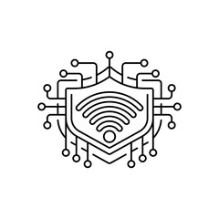 Poster - WiFi Signal with Shield Line Icon. linear style sign for mobile concept and web design. Outline vector icon.