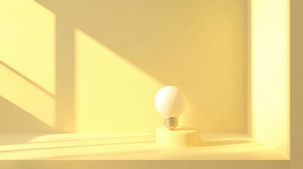 Poster - Light bulb on pastel yellow background in minimalist bright idea concept, 3D render