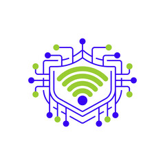 Poster - WiFi Signal with Shield Line Icon. linear style sign for mobile concept and web design. Outline vector icon.