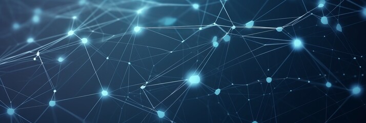 Poster - Abstract networking visualization showing interconnected nodes and lines on a dark background, representing data connections and technology