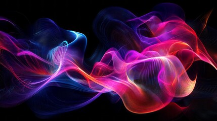 Poster - Vibrant waves of color flow gracefully against a dark background creating a mesmerizing abstract display of light