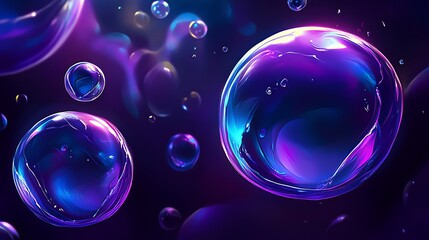 Poster - Colorful bubbles floating in a dark background create a mesmerizing visual experience