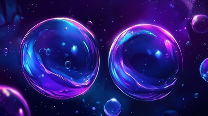 Poster - Colorful soap bubbles floating against a dark background with reflections and highlights at a playful summer event