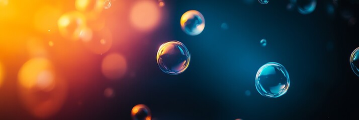 Poster - Colorful soap bubbles floating in a gradient of warm and cool light at a creative background