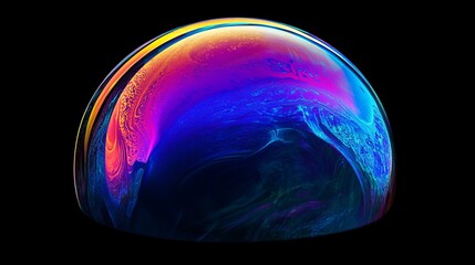 Poster - Colorful abstract representation of a bubble reflecting vibrant hues against a dark background