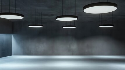 Poster - Mockup poster with ceiling lamps in modern interior, 3D render. Minimalist and stylish layout for advertising or decor. Versatile for corporate, retail, or personal use.