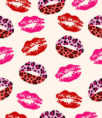 Wall Mural - Pattern cute lips on light pink background.