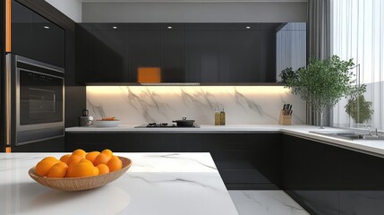 Poster - Modern kitchen with a bold backsplash and high-end appliances