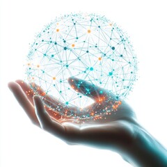 Poster - A human hand holding a glowing digital globe, symbolizing connectivity and technology.