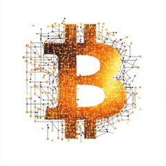 Poster - A vibrant Bitcoin symbol designed with a network of digital connections and glowing particles.