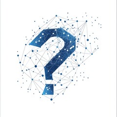 Poster - A blue question mark symbolizing inquiry set against a network of connected dots and lines.