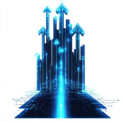 Fototapete - Futuristic abstract design with glowing blue arrows, representing growth and technology advancement.