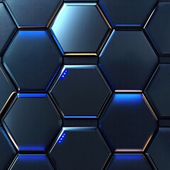 Poster - Close-up of a futuristic hexagonal blue metallic surface with glowing accents, creating a modern tech aesthetic.