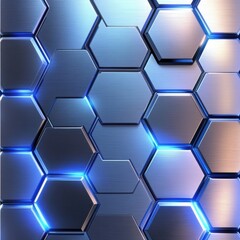 Poster - Abstract metallic hexagonal geometric pattern with illuminated edges and a sleek, futuristic look.