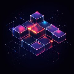 Poster - A vibrant abstract composition of glowing geometric cubes on a dark background, creating a futuristic feel.