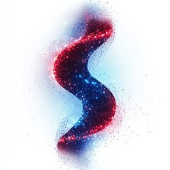 Poster - Abstract digital wave composed of red and blue particles swirling gracefully in a dynamic pattern.