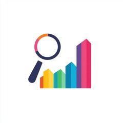 Poster - Colorful bar graph with a magnifying glass, symbolizing data analysis and growth.