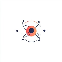 Poster - abstract illustration of an atom with vibrant colors and dynamic orbits, conveying energy and scienc