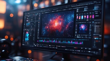 Poster - Photo editing software interface in minimal abstract style, 3D render