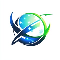 Poster - Stylized globe logo with vibrant colors and dynamic lines representing global connectivity.