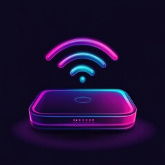 Poster - A glowing, futuristic wireless router in vibrant pink and blue hues, symbolizing connectivity.