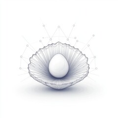 Poster - A delicate 3D wireframe shell with a glowing egg at its center, symbolizing birth and innovation.