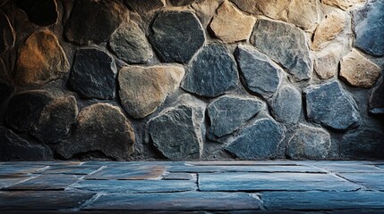 Wall Mural - A wall made of stone with a blue and brown color