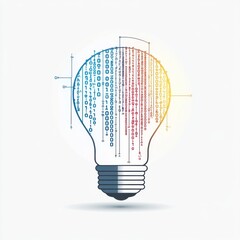 Poster - A light bulb design filled with colorful binary code, symbolizing innovation and technology.