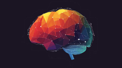 Poster - Colorful Low Poly Brain Vector - Flat Minimalist SVG Illustrating Human Mind and Creativity Concept