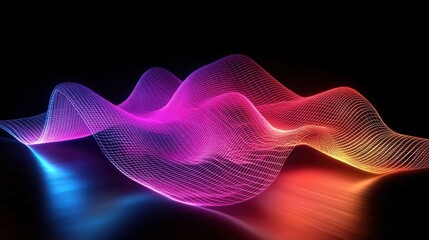 Poster - Abstract Neon Wave Grid Digital Art