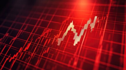 Poster - Red graph with a downward-pointing arrow symbolizing an economic or market decline on a red grid