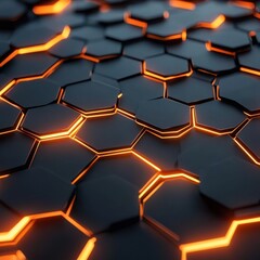 Poster - A striking close-up of hexagonal shapes illuminated with vibrant orange lines against a dark background.