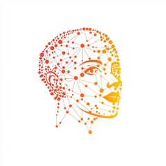 Poster - Abstract illustration of a female robot's head with neural connections and an orange gradient.