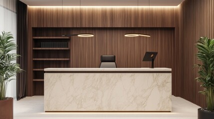 Poster - Modern Marble Reception Desk in Wooden Office