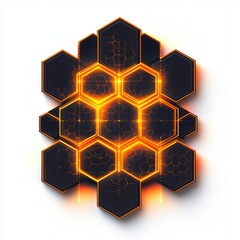 Poster - A vibrant abstract design featuring glowing hexagons in black and orange hues.