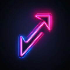 Poster - A vibrant neon arrow pointing upwards, glowing in pink and blue against a dark background.