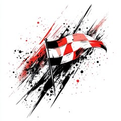 Poster - A vibrant artistic representation of a flag with a bold red and white pattern, set against a backdrop of splattered paint.
