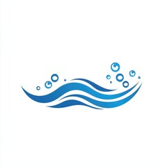 Poster - Stylized blue waves with bubbles create a fluid and refreshing look on a white background.