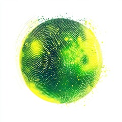 Poster - Abstract green and yellow globe illustration with dynamic textures and bright colors.