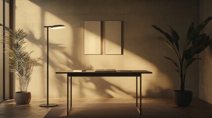 Aufkleber - Minimalist Home Office Workspace Design With Plants And Sunlight