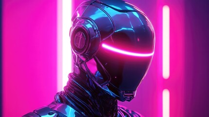 Aufkleber - Robot figure in iridescent material and neon lights, sci-fi futuristic concept, 3D render